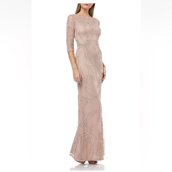 JS Collections Pale Pink /Blush Beaded Maxi Dress Size 8 - Picture 1 of 12